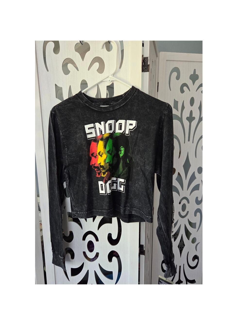 Cross Colours Snoop Dogg Long Sleeve Crop Top Mineral Wash Graphic Tee XS